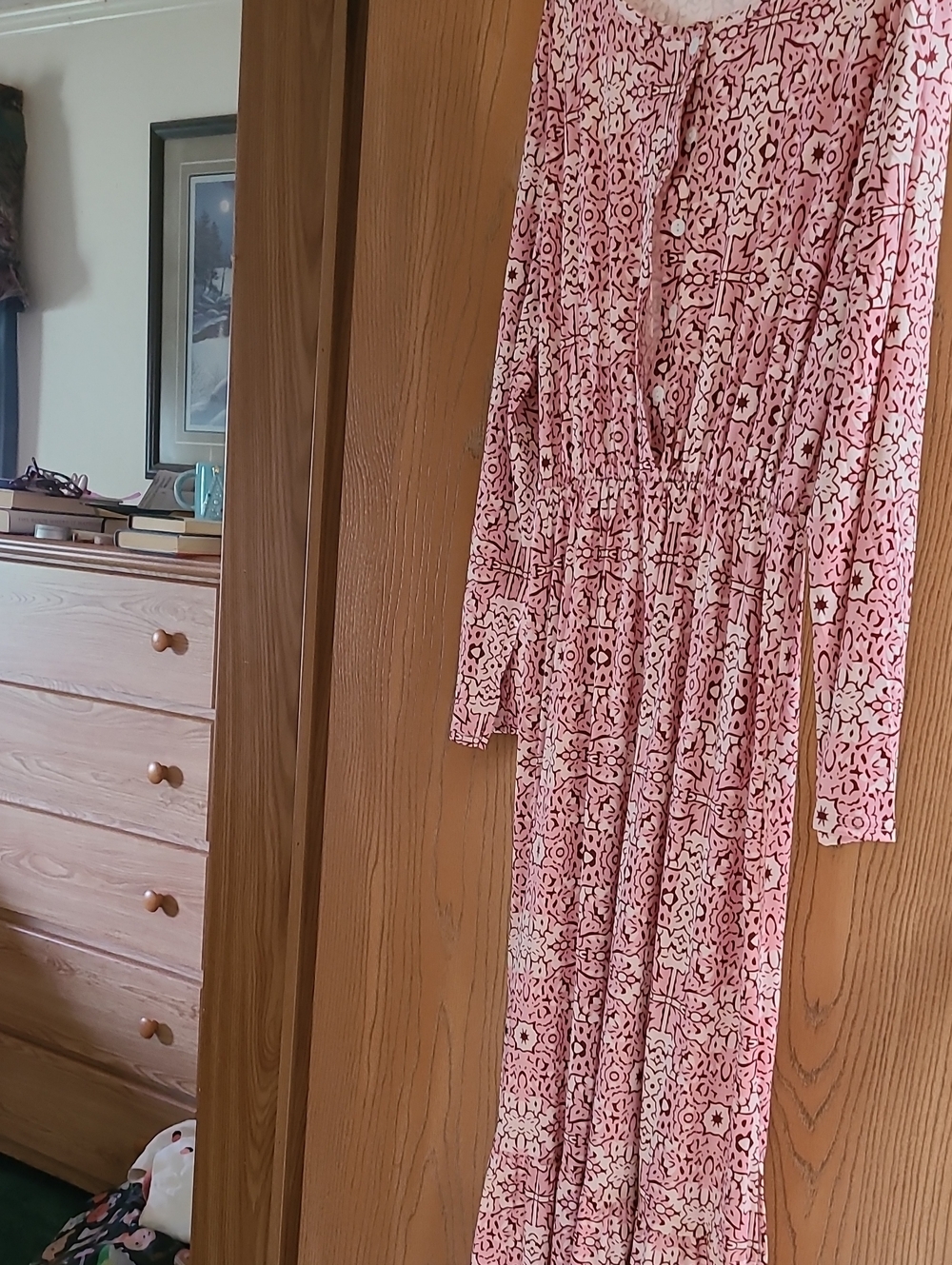 Women's Long Sleeve Pink Patterned Maxi Dress